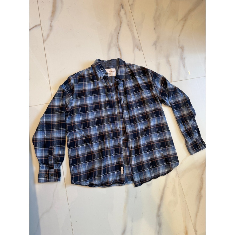 Weatherproof Vintage Womens Blue Brown Plaid Flannel Button Down Shirt Large